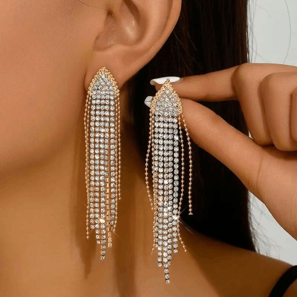 Diamond Gold Tassel Earrings